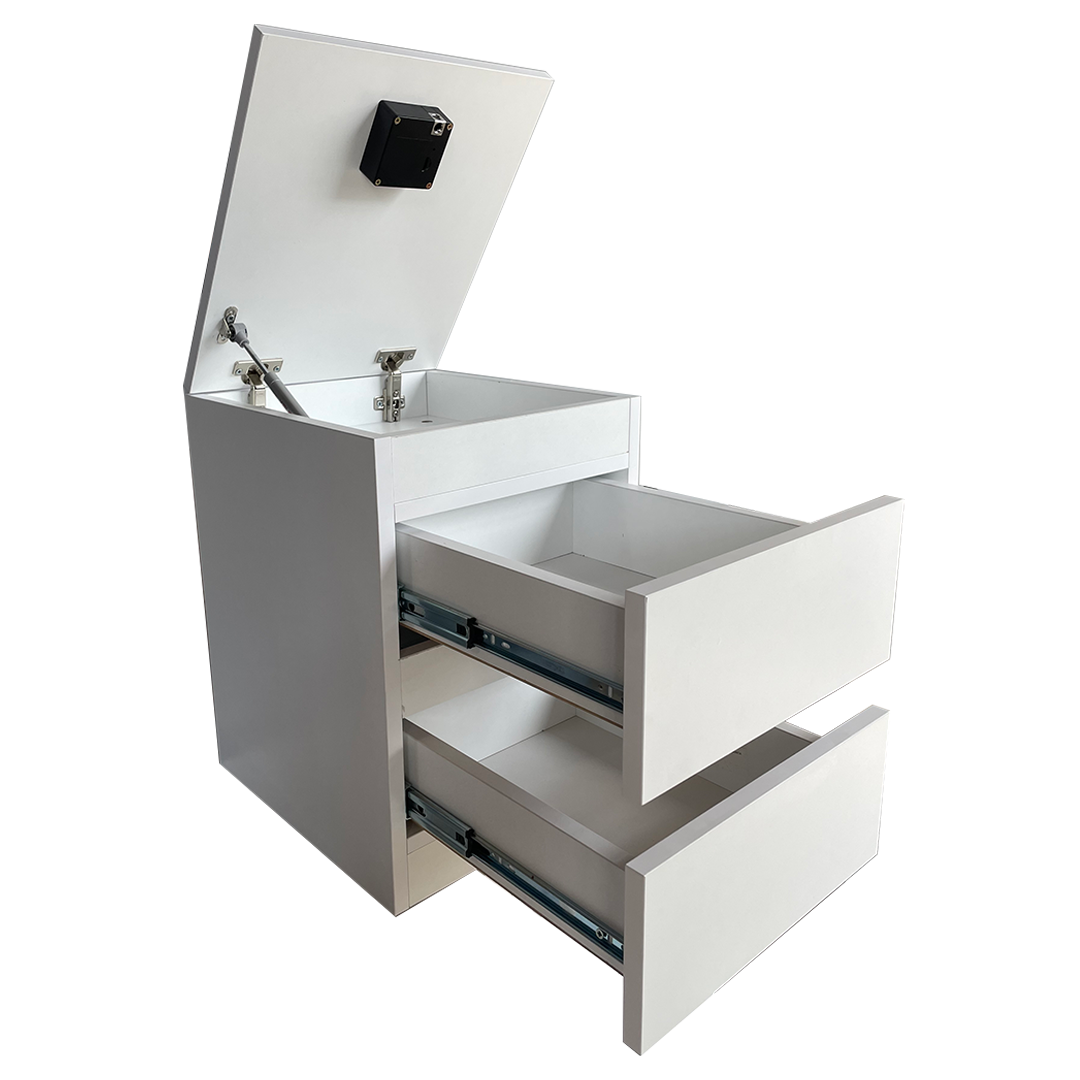 Modern beyaz komodin iç gizli bölmesi NFC kilit görseli