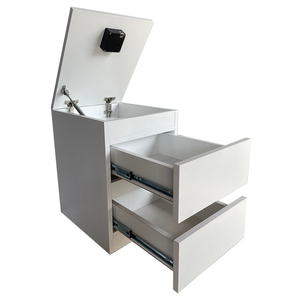 Modern beyaz komodin iç gizli bölmesi NFC kilit görseli