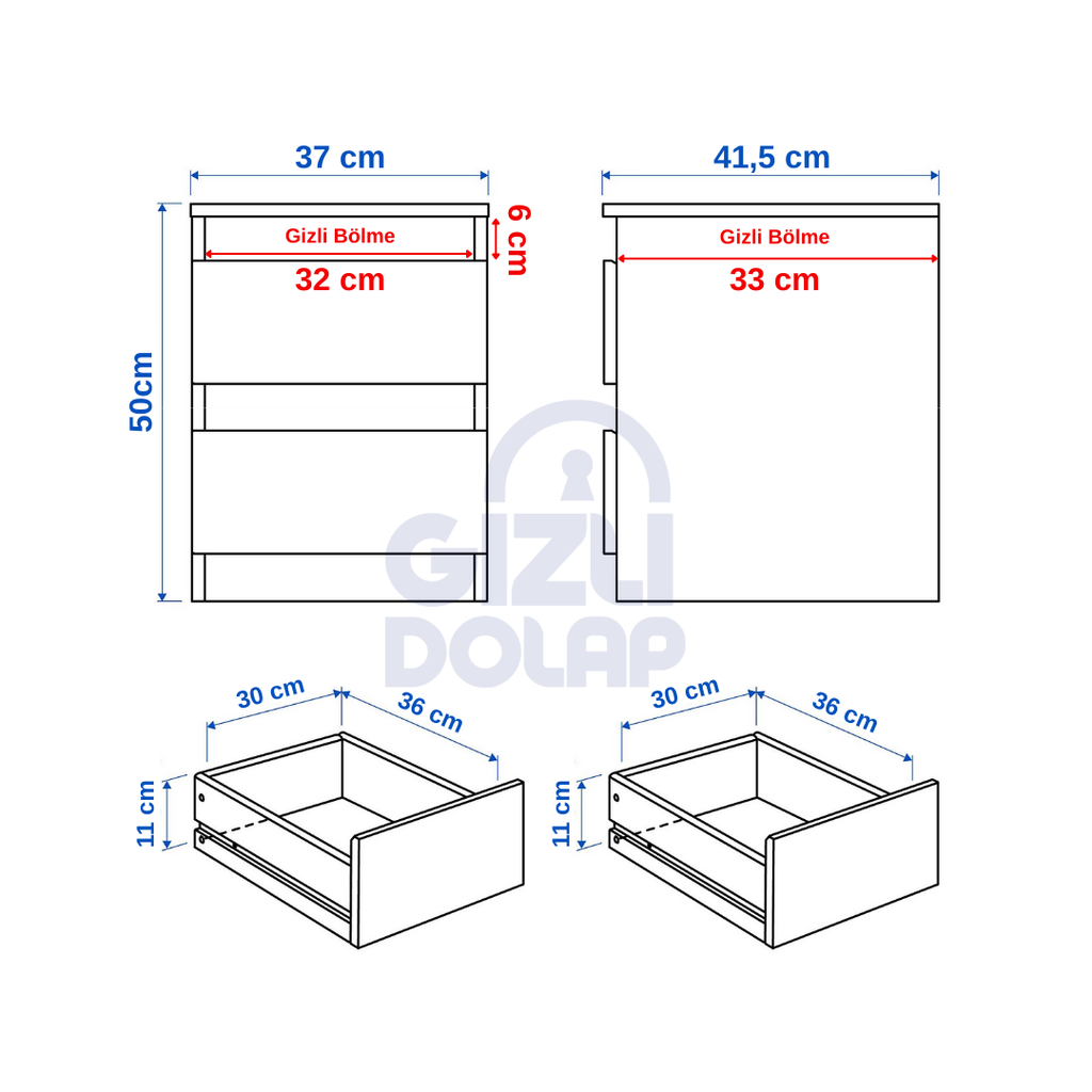Gizli Bölmeli Komodin Siyah Renk