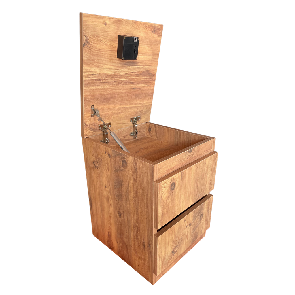 Safir meşe gizli bölmeli komodin yan açıdan detaylı görünüş