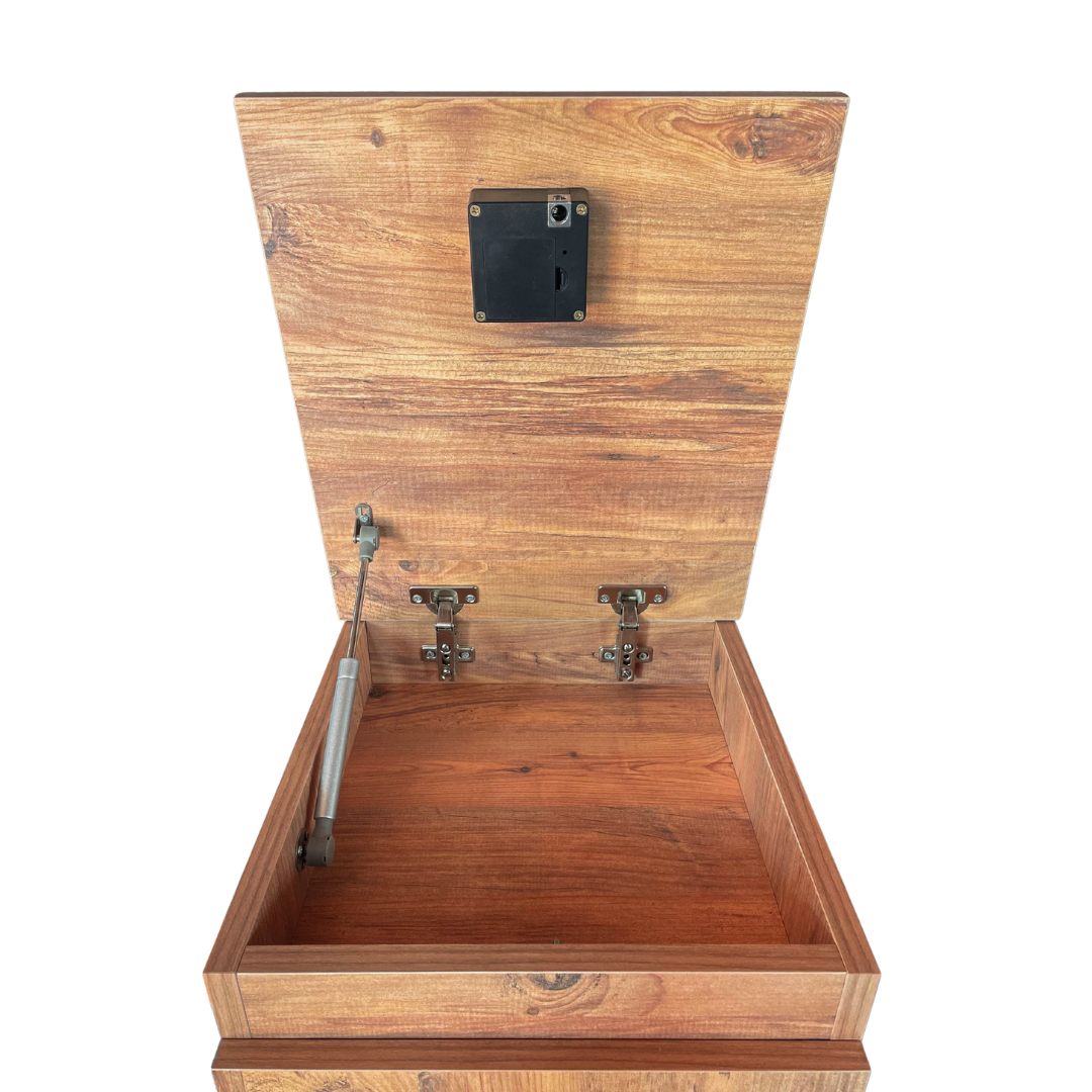 Gizli bölmeli komodin iç gizli bölmesi NFC kilit sistemi detayları safir meşe